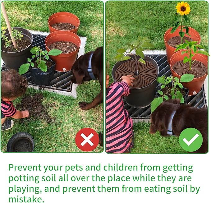 6 Pcs Plant Pot Grid Cover Protectors from Animals- Diameter 11.8" Cuttable Flower Pot Cover with 48 Stakes, Keep Cats Out of Potted Plants, Cat Digging Stopper Baby Safety Soil Cover for Indoor