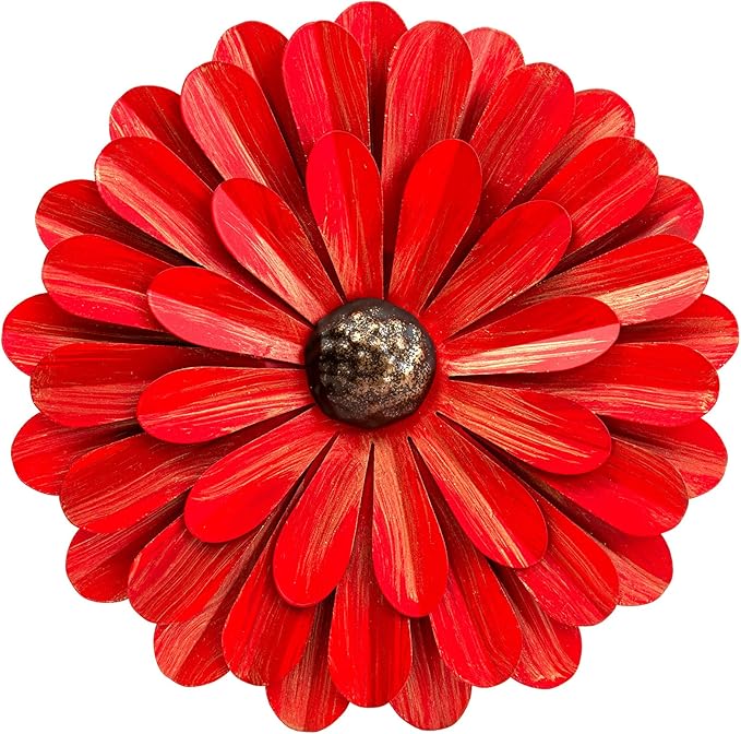 EASICUTI Red Metal Flowers Wall Decor Metal Wall Art Decorations Hanging For Indoor Outdoor Home Bathroom Kitchen Room Bedroom Living Room Garden Patio Porch 12 Inch