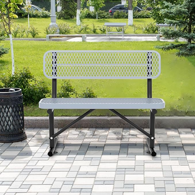 4/6/8 Feet Park Bench for Outside Heavy Duty Metal, Garden Benches Outdoor Bench with Backrest & Portable Frame, for Shopping Malls Stores Parks Patios Decks, Grey