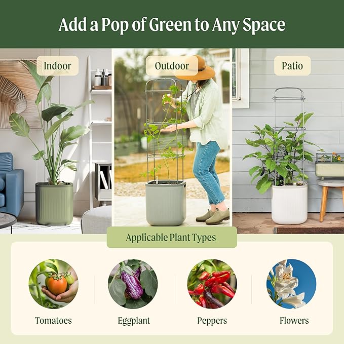 Vego garden Self Watering Pots Home Planters with Water Gauge for Effortless Indoor Plants Fog Gray