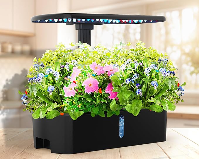 Hydroponics Growing System Kit 12 Pods Indoor Garden, Hydroponic Herb Garden Kit Indoor with LED Grow Light, Smart Indoor Garden, Adjustable Height, Auto Timer, Quiet Pump, Gift for Mom Women, Black