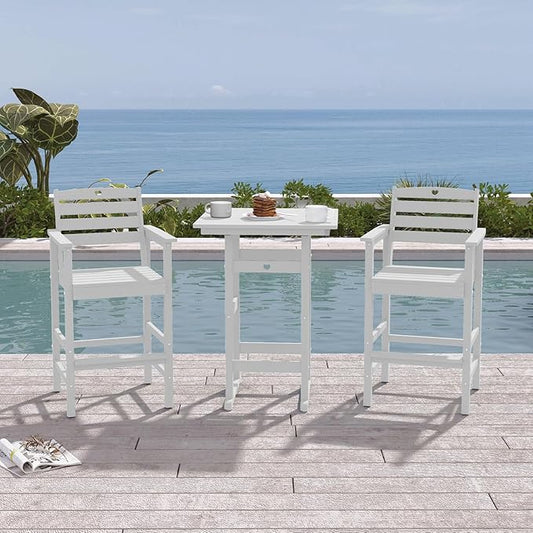 3-Piece HDPE Outdoor Bar, Outdoor Bar Stools and Outdoor Bar Table with Heart Cutout Design, All Weather Bistro Set Outdoor for Patio, Porch, Pool (White)