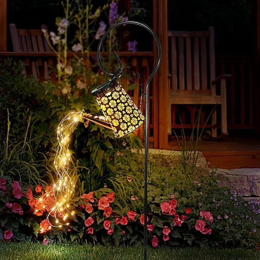 Solar Watering Can Lights Outdoor Waterproof, Retro Metal Hanging Lantern With String Lights, Garden Decor for Patio Porch Lawn Driveway Yards Backyard Pathway