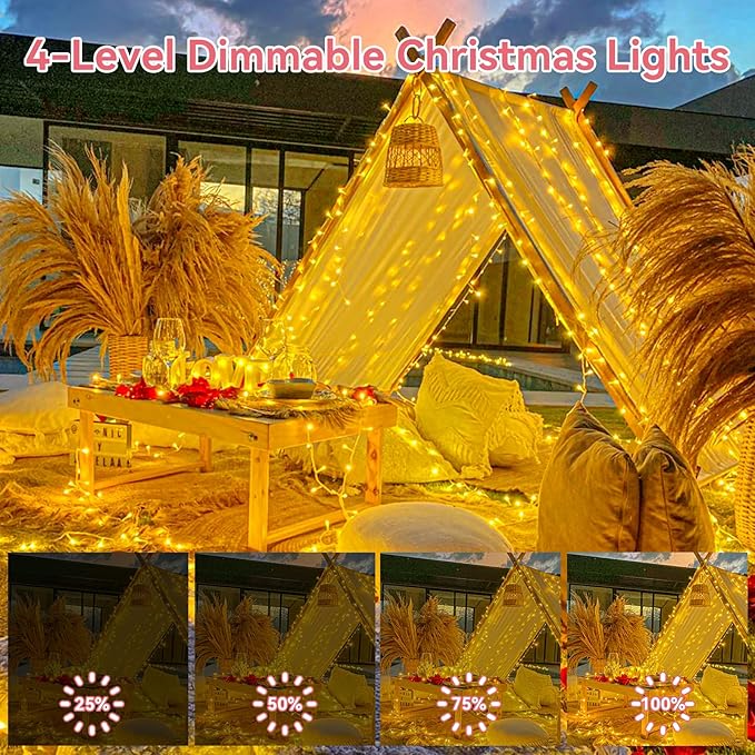 Heceltt 360 LED 118 FT String Lights Outdoor, 8 Modes Warm White Christmas Lights Plug in, IP44 Waterproof Led String Lights with Timer and Memory for Xmas Tree Yard Party Garden Decorations