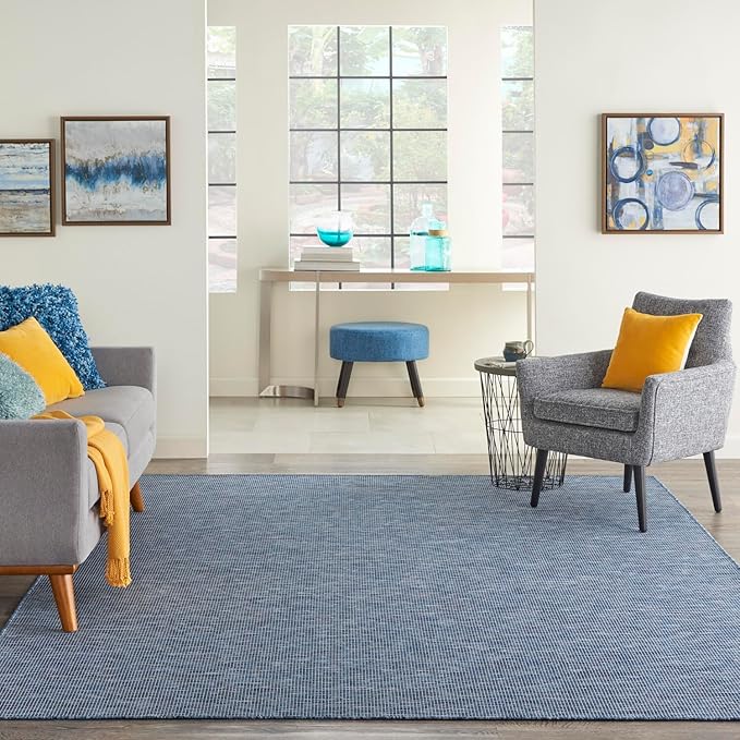 Nourison Positano Indoor-Outdoor Navy Blue 8' x 10' Area Rug, Easy Cleaning, Non Shedding, Bed Room, Living Room, Dining Room, Backyard, Deck, Patio (8x10)