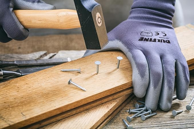 DULFINE Safety Work Gloves PU Coated-12 Pairs,Grey Seamless Knit Glove with Polyurethane Coated Smooth Grip on Palm & Fingers, for Men and Women, Ideal for General Duty Work (XX-Large)