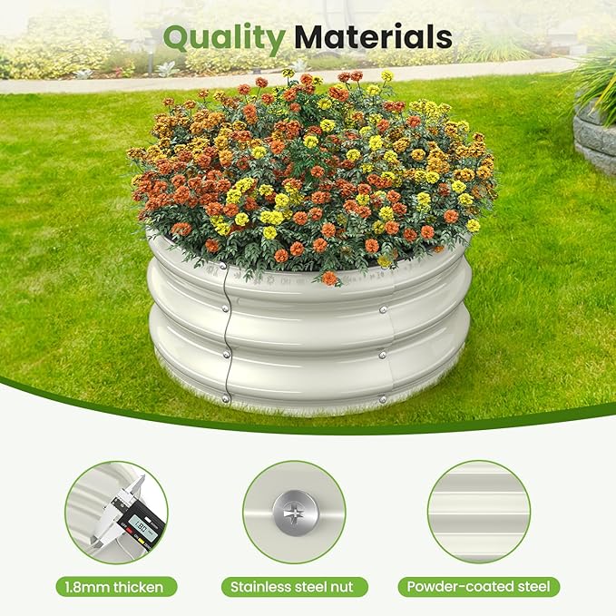 2pcs 2x2x1 FT Galvanized Raised Garden Bed Kit, Round Raised Garden Beds Outdoor Raised Beds for Gardening, Planter Boxs for Vegetables Flower Herb(Pearl White & Sage Green)