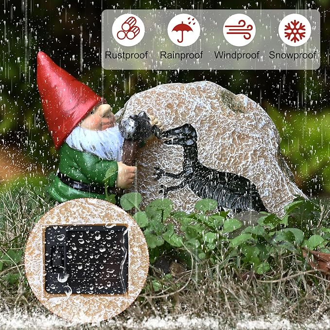 Garden Gnome Statues-Solar Gnomes Statues-Outdoor Gnome Figurine Decor Dinosaur Resin Decoration for Patio Yard Lawn Ornament Gnomes Gift for Woman 5.5 Inches