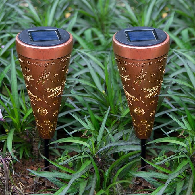 2 Pack Dragonfly Solar Pathway Lights: Outdoor, Waterproof Solar Walkway Lights for Garden, Backyard Patio, Path Yard, Lawn