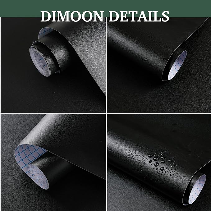 Dimoon 236''x17.7'' Black Peel and Stick Wallpaper Contact Paper Modern Self Adhesive Wall Paper Removable Renter Friendly Textured Solid Color Shelf Cabinet Vinyl Roll (236''x17.7'',Black)