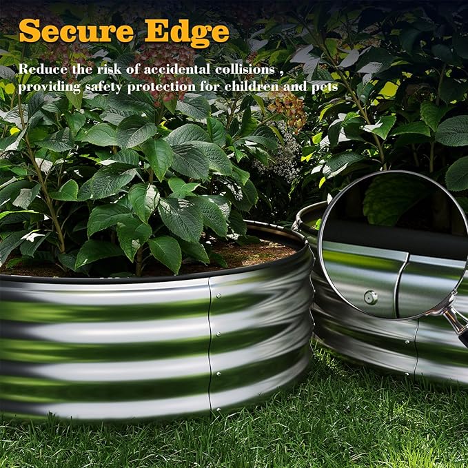 Galvanized Metal Planter Round Raised Garden Bed Kit for Gardening Outdoor，2x2x1ft 2pc Grow Garden Box Raised Flower Bed，Round Galvanized Planter Outdoor Metal Fire Pit Ring Black
