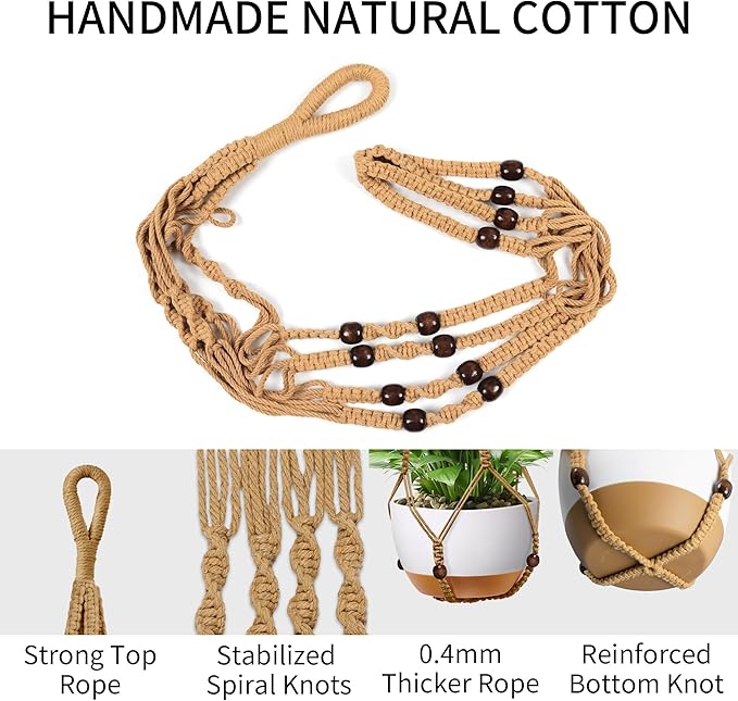 35 Inch Macrame Plant Hanger - Fits 4-13 Inch Pots, Supports Up to 22lbs, Sturdy Hanging Planter Holder for Indoor Outdoor, Boho Home Decor, 2 Pack, Brown (POTS NOT Included)