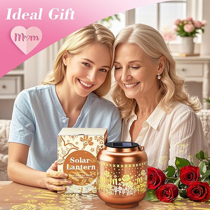 Gifts for Mothers Day Mom Women Grandma Solar Lantern Outdoor Waterproof Rose Flowers Garden Decor Hanging Solar Lights Yard Decorations Outdoor, Birthday Gifts for Mom, Backyard, Patio, Porch