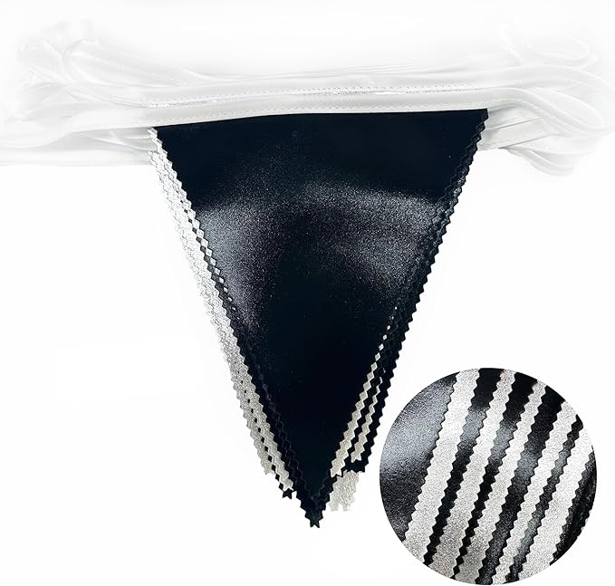 Black and Silver Party Decorations Triangle Pennant Banner Flag Metallic Fabric Bunting Garland for Birthday Graduation Retirement Wedding Bachelorette Bridal Shower Engagement Disco Party Supplies