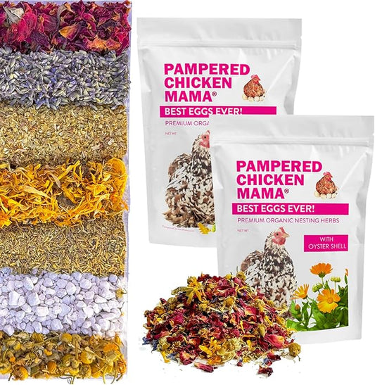 Pampered Chicken Mama Best Eggs Ever! Nesting Herbs for Chickens (2 Pounds Total) for Chicken Nesting Boxes Calcium Supplement for Chickens | Chicken Feed Supplies, Hen Treats for Coops (2 Bags)