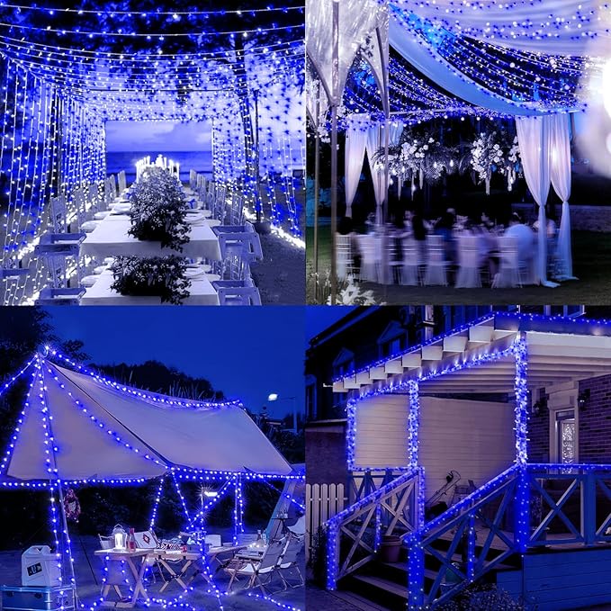 Heceltt 1600 LED 630 FT String Lights Outdoor, 8 Modes Christmas Lights Plug in, IP44 Waterproof Led String Lights with Timer and Memory for Christmas Holiday Wedding Decorations (Blue)