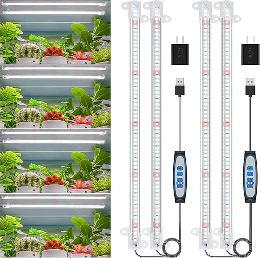 Wiaxulay LED Plant Grow Light Strips, 6000K Full Spectrum Grow Lights for Indoor Plants, Sunlike Growing Lamp with 6/12/16H Timer, 5 Dimmable Levels for Hydroponics Succulent, Plant Shelf, 2 Pack