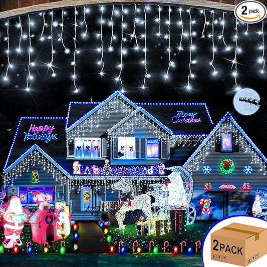 Hezbjiti 2Pack Total 800LED Icicle Lights 32.8FT Christmas Lights String Lights Outdoor Decoration 8 Modes 75 Drops Fairy Lights for Eaves Party Yard Garden Xmas Decor