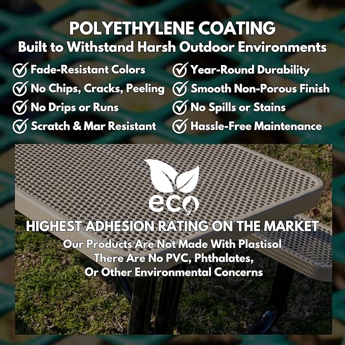 Coated Outdoor Furniture Heavy-Duty Portable ADA-Compliant Outdoor Picnic Table, Punched Steel Patio Dining Furniture Made in America (8ft Rectangular, Both-Side Handicap, Textured Sandstone)