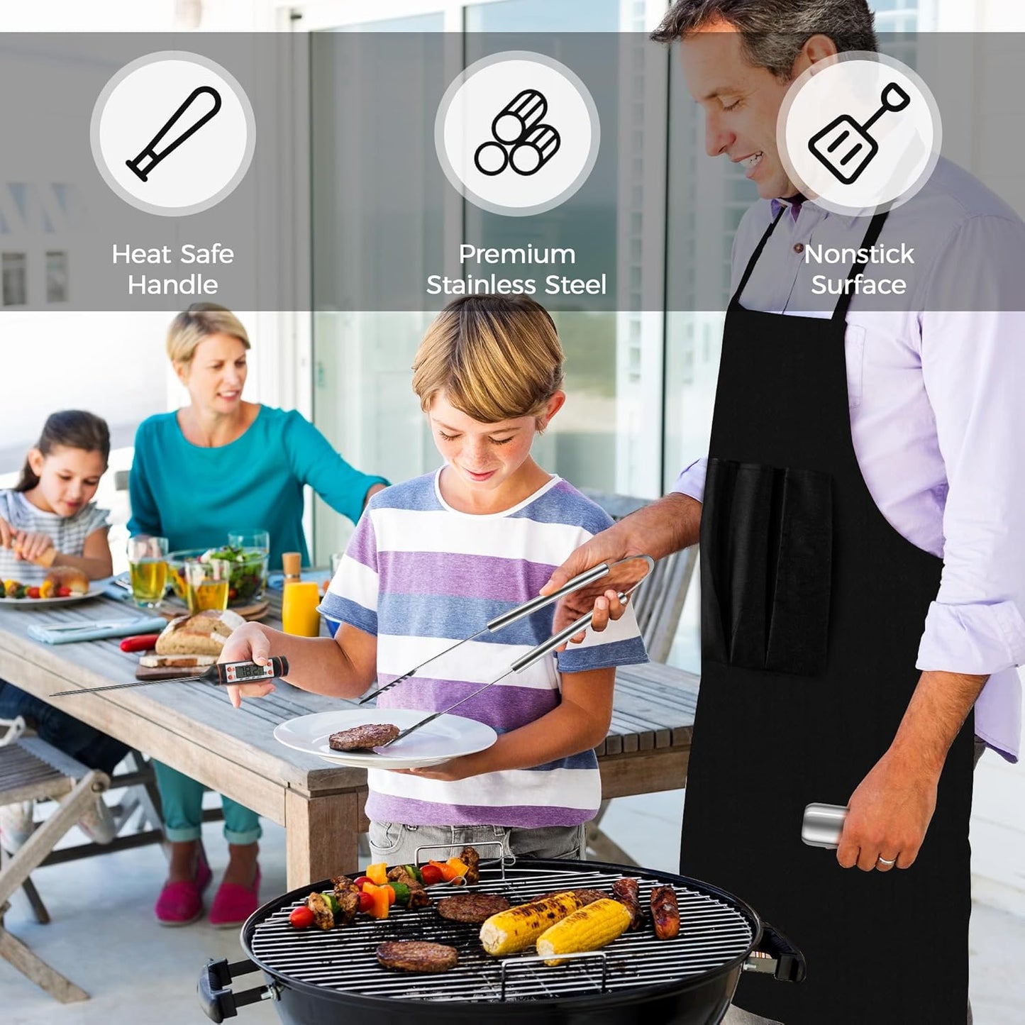 BBQ Accessories Grill Tools - Grilling Gifts for Men Dad, 32Pcs Heavy Duty Stainless Steel Barbecue Grill Accessories for Outdoor Grill with Aluminum Case and Apron, Dad Men Gifts for Christmas