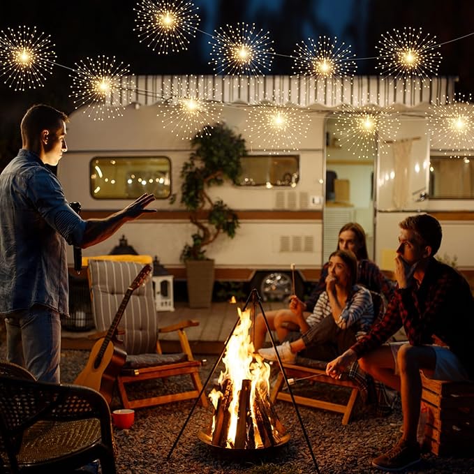 4 Pack Solar Firework String Lights 800 LED 8 Modes Waterproof Hanging Fairy Light, Starburst Light for Party Garden Decoration (Warm White)