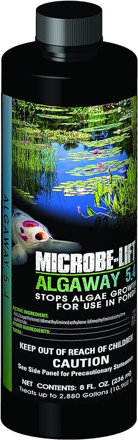 MICROBE-LIFT ALGA08 Algaway 5.4 Algae Control Treatment for Ponds and Water Gardens, Safe for Koi Fish, Goldfish, Plants, and Decorations, 8 Ounces
