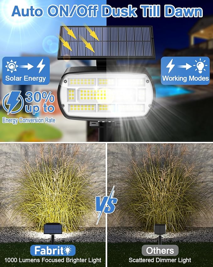 Fabrito Solar Spot Lights Outdoor 136 LEDs, Large Area Lighting Solar Lights Outdoor, 4 Pack IP65 Waterproof Landscape Spotlights Auto On/Off for Yard, Garden, Pathway, Plants,Tree (Cool White)