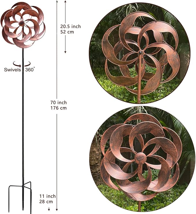 360 Degrees Metal Swivel Classical Wind Spinner Willow Leaves for Patio Lawn Outdoor Yard Lawn Garden 70x20 Inches