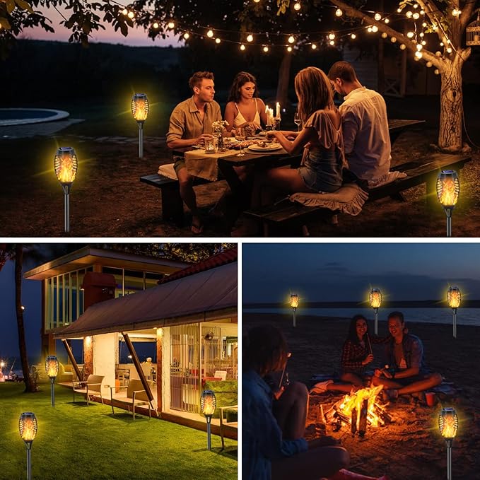 Solar Torch Lights Outdoor, 8 Pack Solar Torch Lights with Flickering Flame, 12 LED Mini Tiki Torches for Outside Waterproof Landscape Decorations for Garden Pathway Dusk to Dawn Auto On/Off