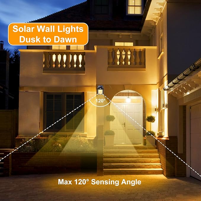 Joomer Solar Wall Lights Outdoor 2PACK ,Solar Wall Lantern with 3 Modes & Motion Sensor,Dusk to Dawn Porch Lights Fixture,Waterproof Exterior Lighting with Clear Panel for Entryway Front Door