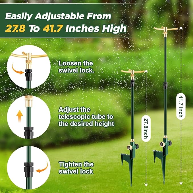 3-Arm Garden Sprinkler,360 Degree Rotating Lawn Sprinklers with Adjustable Tripod Base,Yard Sprinkler for Large Area Coverage,Hose Attachment Water Sprayer for Lawn,Garden,Animal Deterrent