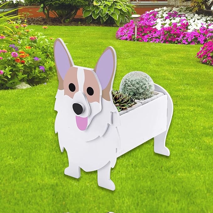 Corgi Dog Planter Plant Pots,Cute Garden Dog Flower Planter,Dog Planters Birthday Gifts for Women,Office,Indoor/Outdoor Decor（9.45 * 6.73 * 12.2in）
