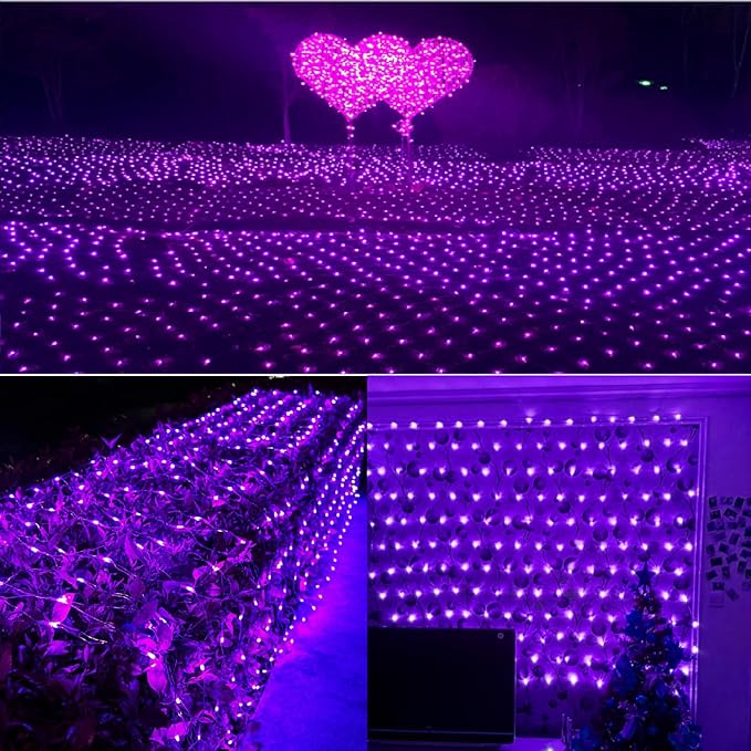 BrizLabs Christmas Net Lights, 11.8ft x 4.9ft 360 LED Christmas Bush Lights with Remote & Timer, 8 Modes Purple Mesh Lights Connectable Christmas Lights Outdoor for Christmas Bush Tree Yard Garden