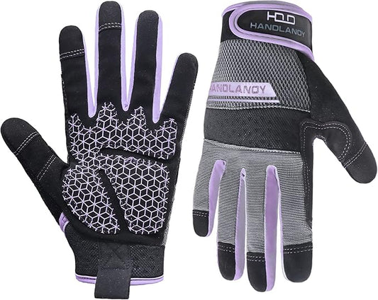 HANDLANDY Women Safety Work Gloves Utility Touch Screen Working Grip Glove for Yardwork Gardening Breathable Mechanic Gloves