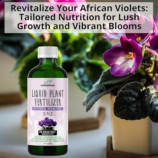 3-1-2 African Violet Fertilizer for Indoor Plants: Liquid Fertilizer with Essential Micronutrients Drops - Plant Food for African Violets (16 OZ)