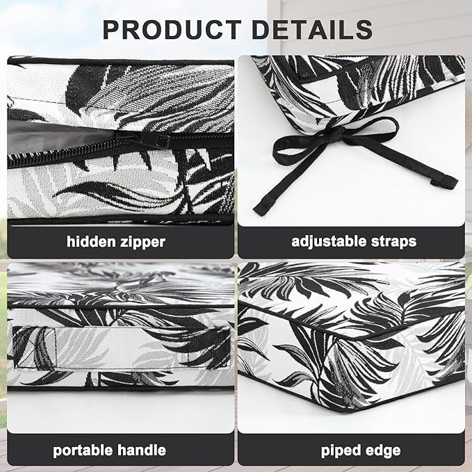 Favoyard Outdoor Chair Cushion 24 x 24 x 4 In Waterproof Pattern Fade Resistant Cushions for Patio Furniture with Removable Cover Attach Straps 28D Foam Insert Cushions Pads for Seat Sofa Couch 2 Pack