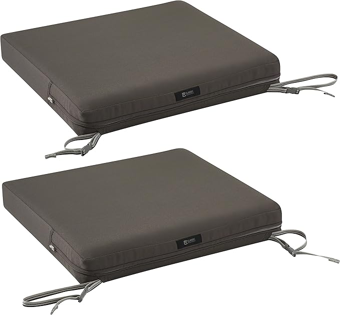 Classic Accessories Ravenna Seat Cushion, 21x21x3 Inch (Pack of 1), Dark Taupe 4 Sq Ft, Chair Seat Cushion