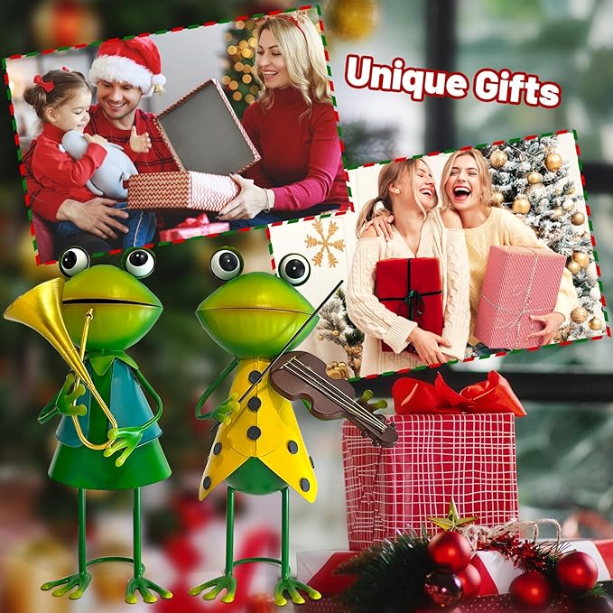 HONGLAND Frog Metal Yard Art - Metal Frog Outdoor Statue - Frog Garden Decorations - 3D Frog Figurine - Christmas Holiday Lawn Patio Yard Garden Decor Gardening Gifts for Women (Violin)