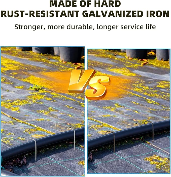 100 Pack Sturdy Garden Landscape Staples, 6 Inch Galvanized Steel Sod Pins Anti-Rust Stakes for Weed Barrier, Christmas Decorations and Landscaping Fabric.