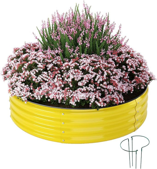 Galvanized Metal Planter Round Raised Garden Bed Kit for Gardening Outdoor，2x2x1ft Grow Garden Box Raised Flower Bed，Round Galvanized Planter Outdoor Metal Fire Pit Ring