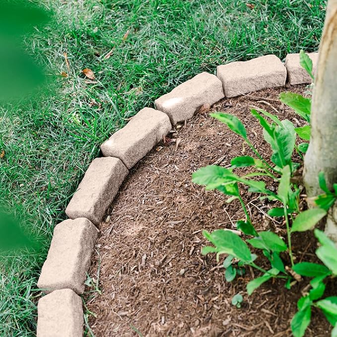 Beuta Landscape Edging | Garden Edging Border | Faux Stone Bricks for Lawn edging, Flower beds, Pathways & Yard Edging– 1 Pack | Each Section Has 6 Bricks 48"L x 4"W x 2.25"H | 3 Spikes |Cobblestone