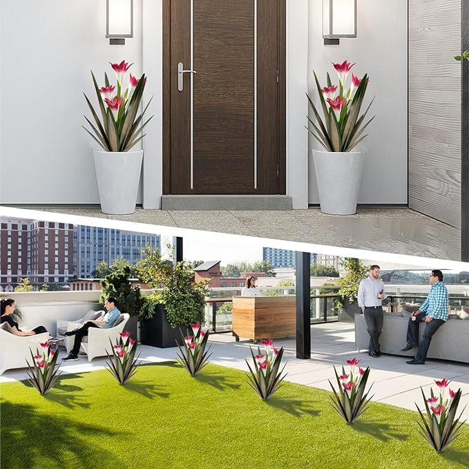 Homight Metal Agave Plant Outdoor Decoration Outdoor Garden Decoration Lily Mexican Yard Art Plant Garden Agave Lily Decorative Garden Gift (3 Big Red Lilies), HM-390-345