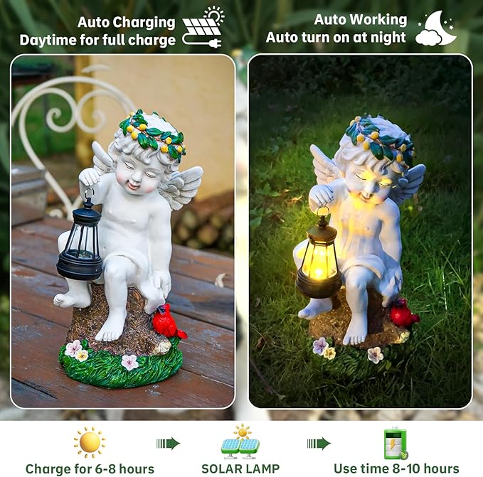 Angel Gifts for Women, Solor Statue for Garden, Angel Figurine with Lantern Lights, Outdoor Decorations for Yard Lawn Patio, Gifts for Mom Grandma Mother in Law Gardener Mother'Day