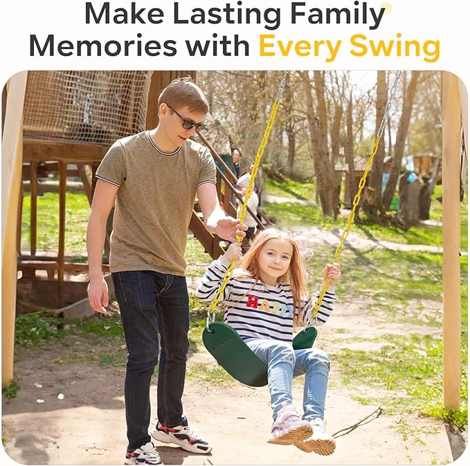 Decorlife 2 Pack Outdoor Swings Seats with 66" Rust-Resistant Heavy Duty Chain, Playground Swing Set Accessories Replacement Anti-Slip Seats, Backyard Swing Support 330lb for Kids or Adults (Green)