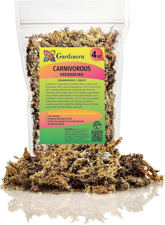 Sphagnum Moss Potting Mix for Carnivorous Plants, Moss and Perlite Blend for Potting Venus Fly Traps, Sarracenia, Pitcher Plants - 75% Sphagnum Moss + 25% Perlite - Made in USA - 4 Quart