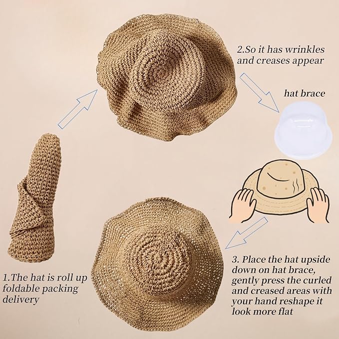 Floppy Big Beach Straw Hats for Women Foldable Summer Wide Brim Packable Sun Hat Womens Travel Straw Fedora Hat
