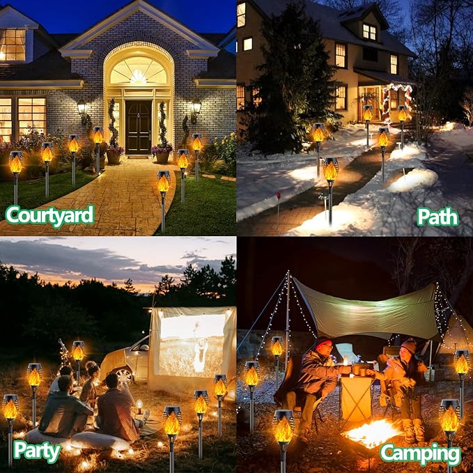 Albelt 12 Pack Solar Lights Outdoor, Solar Torch Lights with Flickering Flame for Garden Decor, Super Bright Waterproof Solar Garden Lights, Flame Torch for Outside Landscape Yard Party Decorations