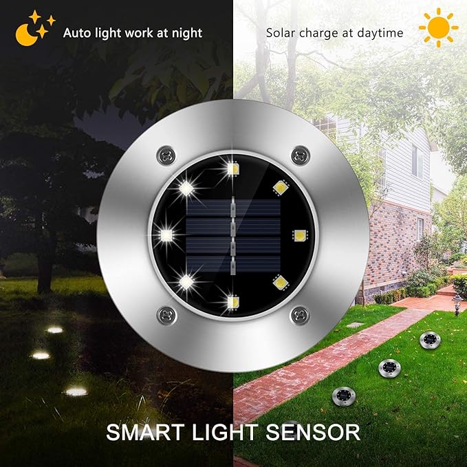 ZGWJ Solar Ground Lights,8 LED Disk Lights Upgraded Outdoor Garden Lights Landscape Lights for Lawn Pathway Yard Deck Patio Walkway White, 8 Pack