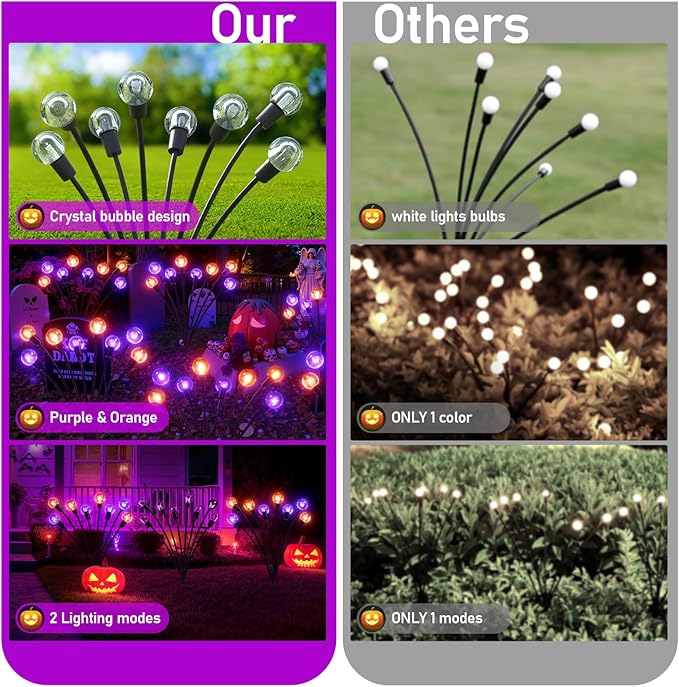 4Pack Halloween Decorations Outdoor, KELME Purple & Orange 32 LED Swaying Solar Halloween Lights Outdoor, 2 Modes Outdoor Halloween Decorations Decor Halloween Solar Lights for Party Yard Garden