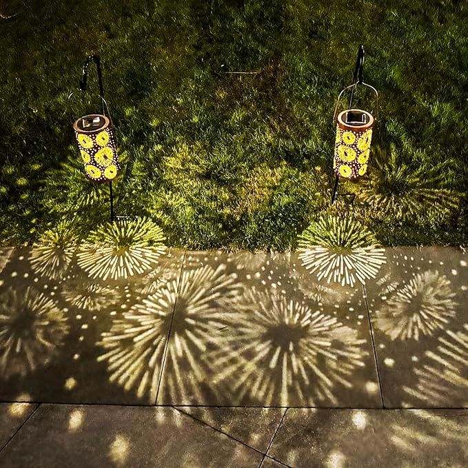 4 Pack Fireworks Solar Gardening Lanterns, Garden Decor for Outside, Pattern Solar Decorative Lights, Waterproof, Outdoor Gifts for Women, Mom, Grandma, Yard Gifts for Patio, Pathway